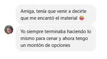 Mensaje de una clienta agradeciendo por el recetario